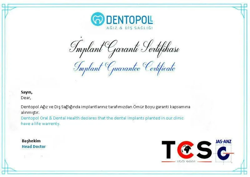 Implant Warranty Certificate